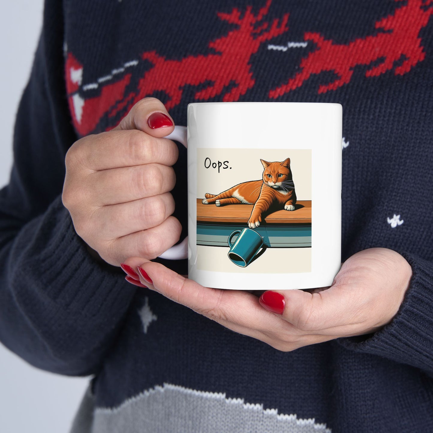 Mug Oops Cat Pushing Off Table 11oz 15oz Ceramic